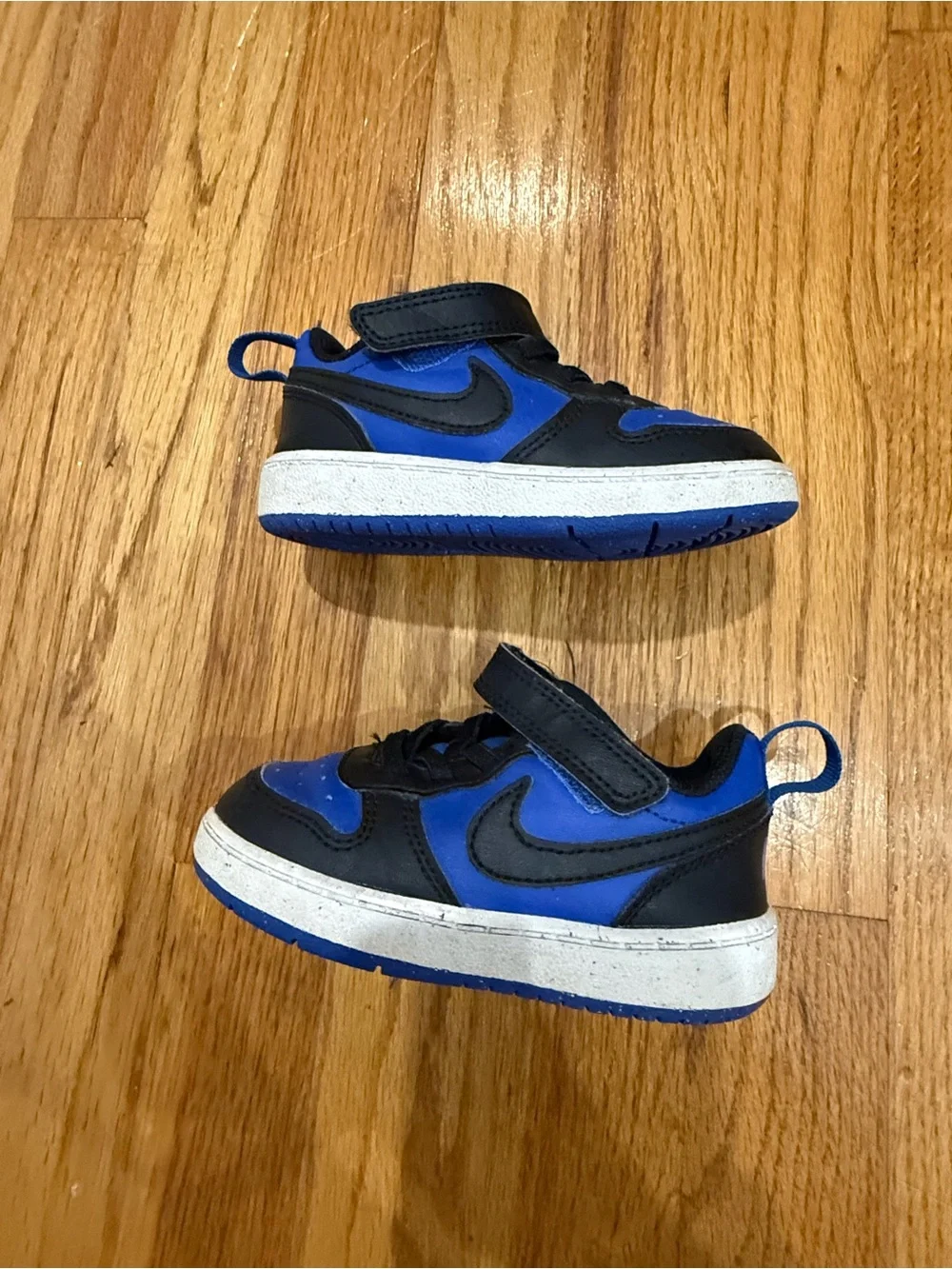 Nike Court Borough Low Recraft shoes in the Game Royal/Black/White colorway.